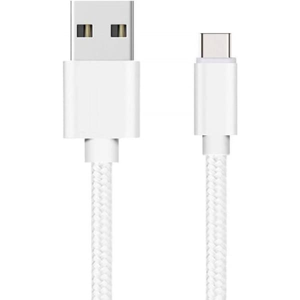 USB-C-kabel för Xiaomi Mi 11 - Mi 11 LITE - Mi 11 LITE 5G - Laddkabel Typ USB-C Nylonflätad Silver Vit 1 Meter Phonillico®