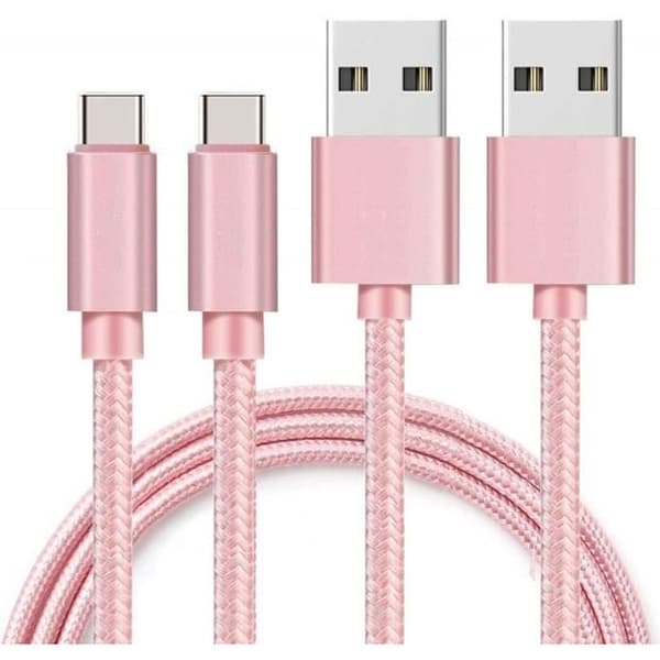 USB-C-kabel för Xiaomi Mi 11 - Mi 11 LITE - Mi 11 LITE 5G - USB-C laddkabel i nylonflätad rosa 1 meter [SATS 2] Phonillico®