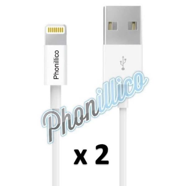 Lot 2 USB-laddarkablar vita, kompatibla med iPhone 7 - Phonillico®