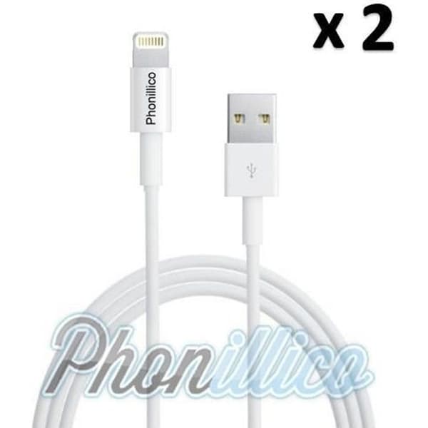 Lot 2 USB-laddarkablar vita, kompatibla med iPhone 7 - Phonillico®
