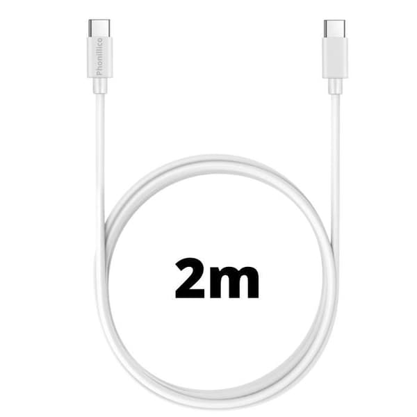 USB-C USB-C Kabel Vit 2m för Samsung Galaxy A14 4G / A14 5G / A34 5G / A54 5G / S23 Phonillico®