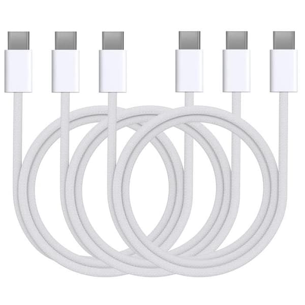 Lot 3 USB-C till USB-C kablar för AirPods 4 / AirPods Pro 2 / AirPods Max (2024) - 1 meter flätad nylonkabel Phonillico®