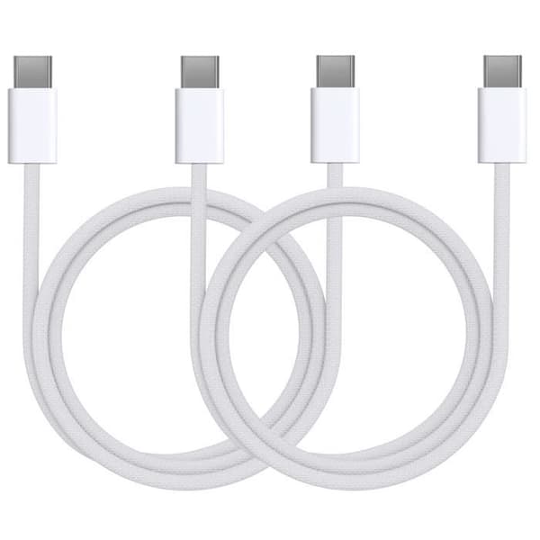Lot med 2 USB-C till USB-C-kablar för iPhone 15 - 15 PLUS - 15 PRO - 15 PRO MAX - 2 meters vävd nylonkabel Phonillico®
