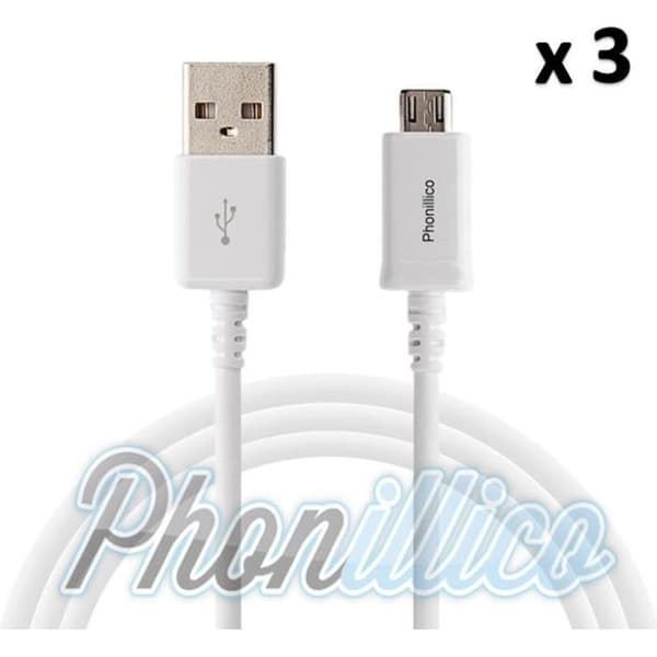 Lot 3 USB-kablar Laddare Vit kompatibel med Samsung Galaxy S7 - Phonillico®