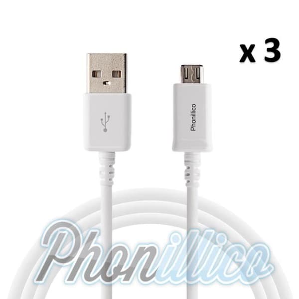 Lot 3 USB-laddningskablar Vita kompatibla med Sony Xperia M5 - Phonillico®