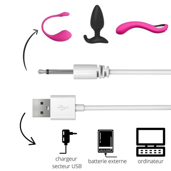 Laddningskabel kompatibel med Lovense Lush Hush Edge Osci - Kabel 80 cm, spets 18 mm diameter, 2,5 mm.