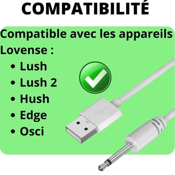 Laddningskabel kompatibel med Lovense Lush Hush Edge Osci - Kabel 80 cm, spets 18 mm diameter, 2,5 mm.