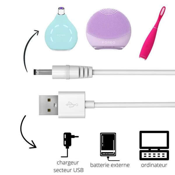 Laddningskabel 80 cm kompatibel med Foreo Luna/Luna 2/Luna 3/Luna 4/Luna Mini/Luna Mini 2/Luna Mini 3/Luna Go/Luxe/Bea/Ufo/Kiwi/Issa