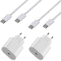 Miniatyrbild 1 av 5: Chargers Lot 2 för iPhone 16 / 16 PLUS / 16 PRO / 16 PRO MAX - Snabbladdare 20W + 2 USB-C till USB-C kablar 1 meter Phonillico®