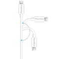 Miniatyrbild 3 av 3: Kabel för Sony WH-H800/WH-H900N/WI-1000X/WI-C300/WI-H700/WI-SP500/WI-SP600N - Micro USB-kabel Vit 3 Meter Phonillico