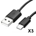 Miniatyrbild 1 av 4: USB-C-kabel för Samsung Galaxy Tab S6 Lite 10.4 - Tab A 8.4 - Tab A7 10.4 - Tab A7 Lite 8.7 - Svart 1 Meter [PACK 3] Phonillico®
