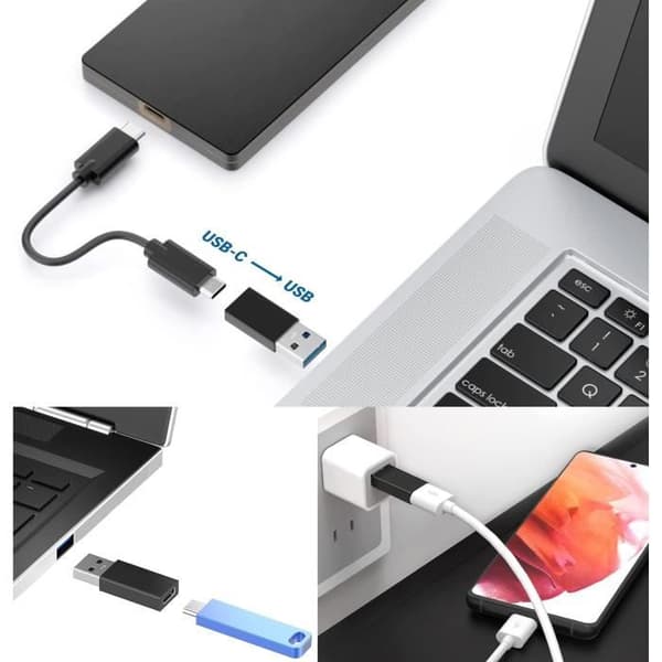 USB 3.0 till USB-C-adapter, kompatibel med laddare, stationära datorer etc. till USB C Samsung-Xiaomi-Huawei etc. [Förpackning 2] Phonillico®
