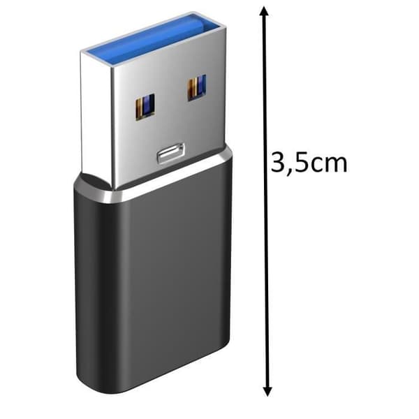 USB 3.0 till USB-C-adapter, kompatibel med laddare, stationära datorer etc. till USB C Samsung-Xiaomi-Huawei etc. [Förpackning 2] Phonillico®