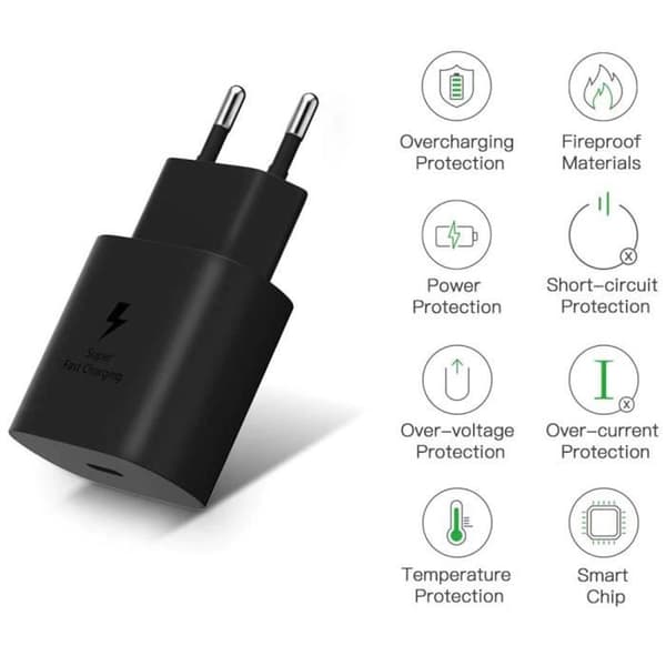 Snabbladdare 25W + USB-C till USB-C-kabel för Samsung A13 4G-A23-A33 5G-A53 5G-A73 5G-A52-A52 5G-A52s 5G-A72-A72 5G Phonillico®