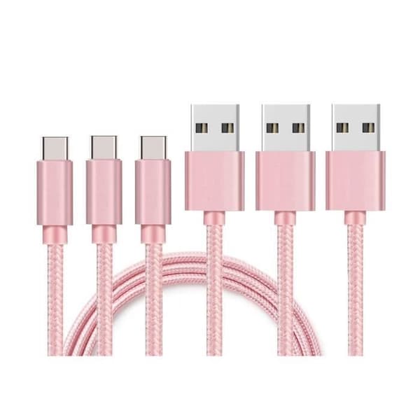 USB-C-kabel för Realme 8 - 8 5G - 8i - 8 Pro - 7 5G - 7i - 7 Pro - 6 - 6i - 6s - 6 Pro - 5 Pro - Nylon Rosa 1 m [LOT 3] Phonillico®