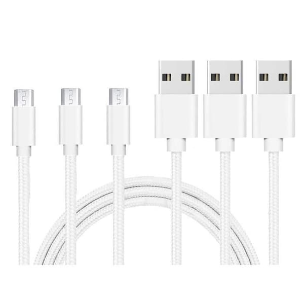 Kabel för Xiaomi Redmi 9A - Redmi 9C NFC - Redmi 9C - Vävnad av nylon Silver Vit 1 Meter [LOT 3] Phonillico®