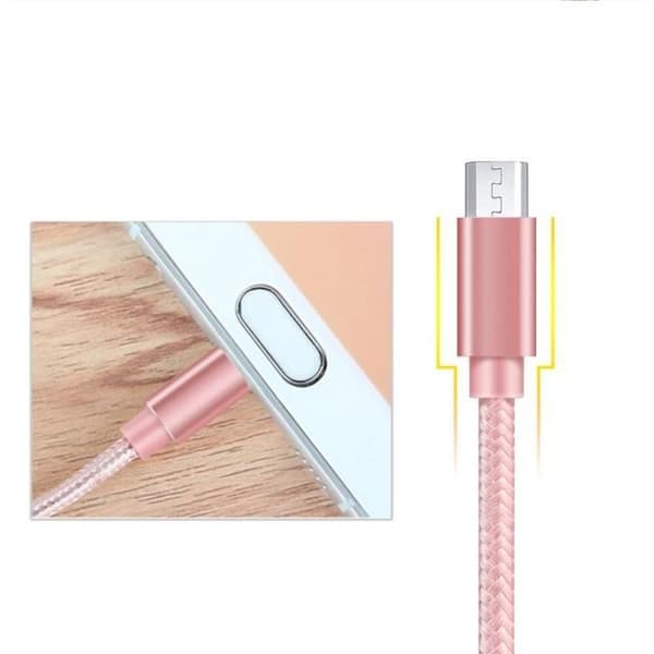 Kabel för Oppo A15 - Oppo A15s - Oppo A16K - Rosa Nylonflätad 1 Meter [LOT 2] Phonillico®