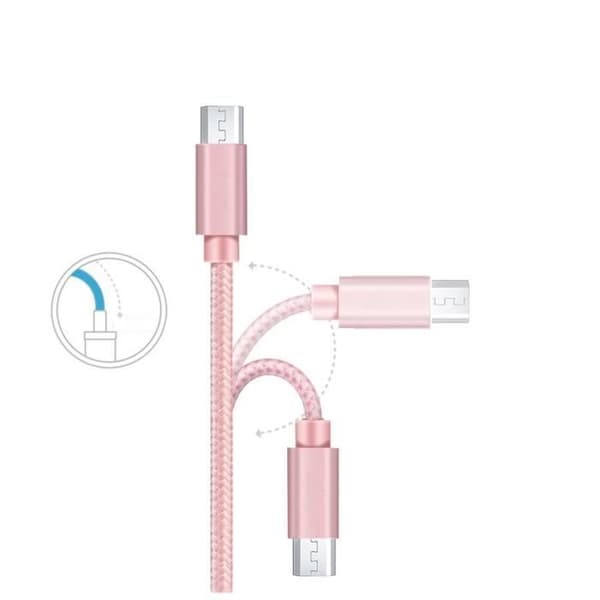 Kabel för Oppo A15 - Oppo A15s - Oppo A16K - Rosa Nylonflätad 1 Meter [LOT 2] Phonillico®