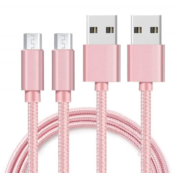 Kabel för Oppo A15 - Oppo A15s - Oppo A16K - Rosa Nylonflätad 1 Meter [LOT 2] Phonillico®