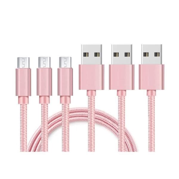 Kabel för Realme 5i - C3 - C11 - C11 (2021) - C21 - C21Y - C25Y - Nylonflätad Rosa 1 Meter [LOT 3] Phonillico®