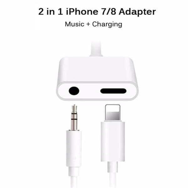2 i 1 Lightning-laddaradapter för iPhone X, iPhone 8/8 Plus.iPhone 7/7 Plus. Adapter musikhörlurar till 3,5 mm headset
