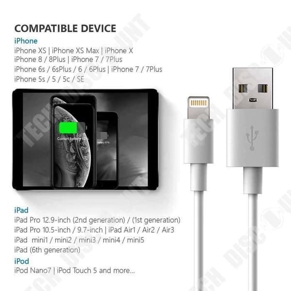 TD® 3-pack USB-kabel Apple-produkter iPhone iPad iPod Höghastighetsdataöverföring USB-kompatibilitet XS XR 8 7 6 Plus Snabb