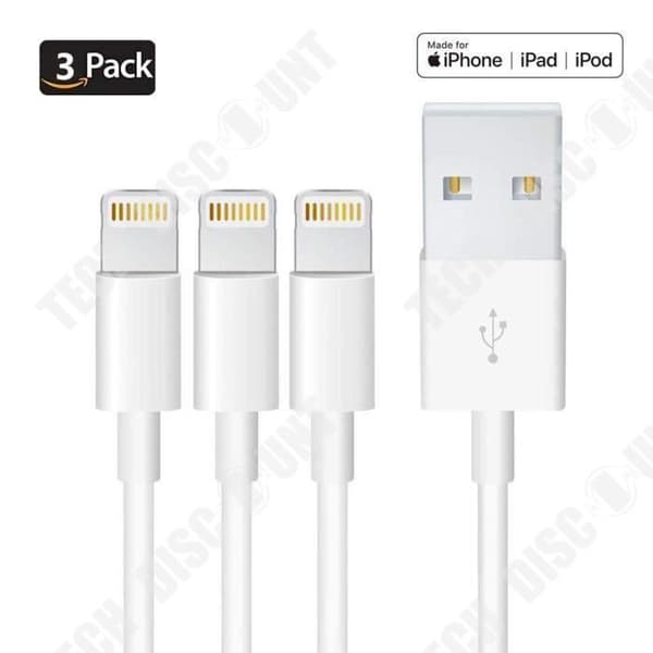 TD® 3-pack USB-kabel Apple-produkter iPhone iPad iPod Höghastighetsdataöverföring USB-kompatibilitet XS XR 8 7 6 Plus Snabb