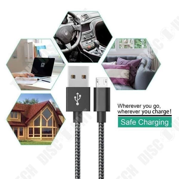 TD®-paket med 3 mikro-USB-kablar 2M, mikro-USB-laddarkabel för Samsung Galaxy S7 Edge S6 S5 S4 S3, Note 5, WIKO, ASUS, HUAWEI, HTC, LG