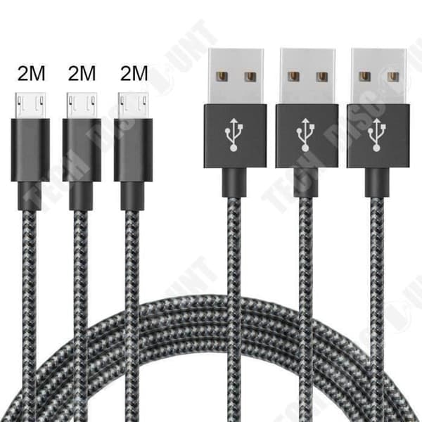 TD®-paket med 3 mikro-USB-kablar 2M, mikro-USB-laddarkabel för Samsung Galaxy S7 Edge S6 S5 S4 S3, Note 5, WIKO, ASUS, HUAWEI, HTC, LG