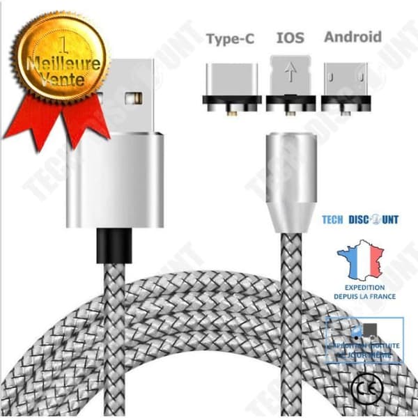 TD® Silver 2M 360° rund magnetisk USB Type-C / IOS Adapter / Snabbladdarkabel för alla Smartphone 25453