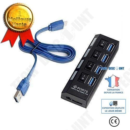 TD® USB 3.0 grenuttag med 4 portar med LED-indikator och individuella strömbrytare för att spara energi