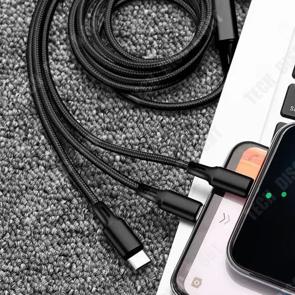 TD® Laddningskabel 1,2M 3-i-1 Mobiltelefon Snabbladdningskabel En till tre flätad datakabel