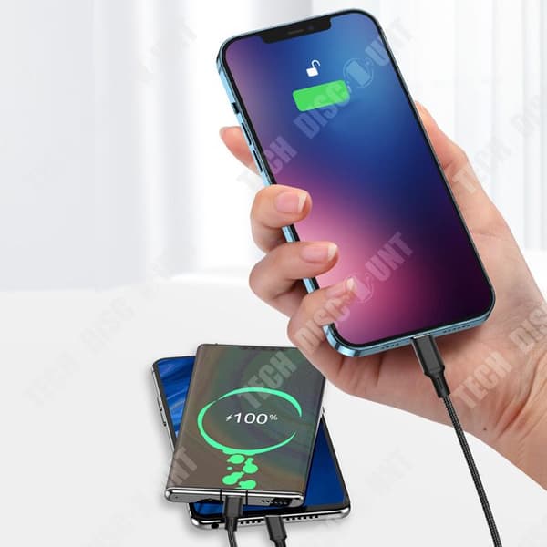 TD® Laddningskabel 1,2M 3-i-1 Mobiltelefon Snabbladdningskabel En till tre flätad datakabel
