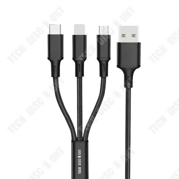 TD® Laddningskabel 1,2M 3-i-1 Mobiltelefon Snabbladdningskabel En till tre flätad datakabel
