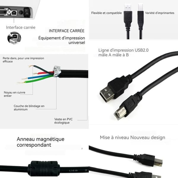 TD USB 2.0 skrivarkabel 3 m höghastighets ren koppar fyrkantig port A-B dator till skannerkabel USB dator till skrivare kabel svart
