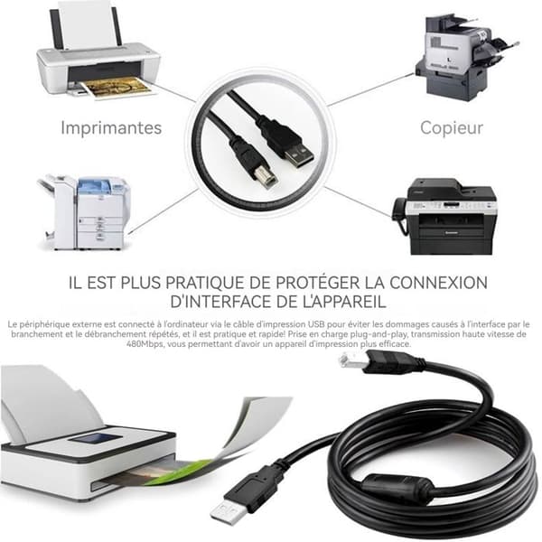 TD USB 2.0 skrivarkabel 3 m höghastighets ren koppar fyrkantig port A-B dator till skannerkabel USB dator till skrivare kabel svart