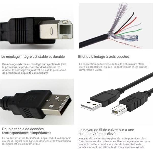 TD USB 2.0 skrivarkabel 3 m höghastighets ren koppar fyrkantig port A-B dator till skannerkabel USB dator till skrivare kabel svart