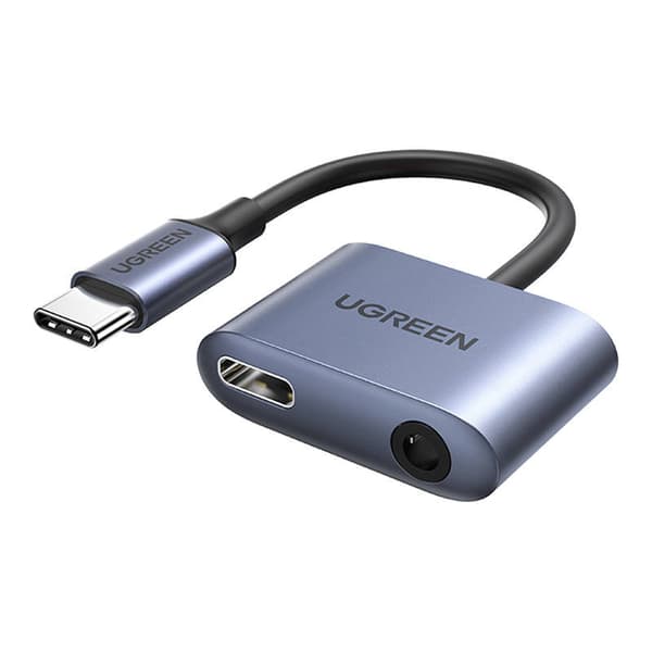 ADAPTOR Incarcare si audio Ugreen, "CM231", 1 x USB Type-C(T) la 1 x USB Type-C(M) si 1 x Jack 3.5mm(M), lungime cablu 10 cm, gri "60164" (timbru verd