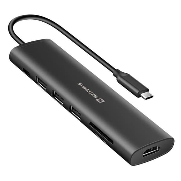 USB-C-hubb till USB-C 100W + HDMI + USB + SD / micro-SD-kortläsare Swissten Svart