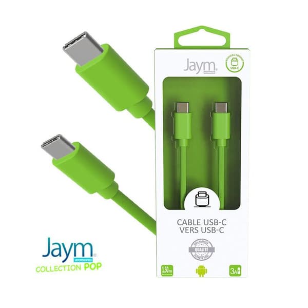 USB-C till USB-C 3A Laddning och Synkronisering Collection POP 1,5m Jaym Grön