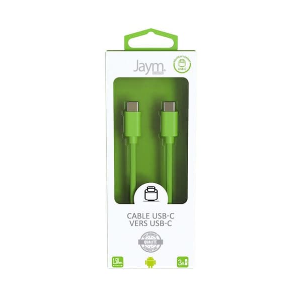 USB-C till USB-C 3A Laddning och Synkronisering Collection POP 1,5m Jaym Grön