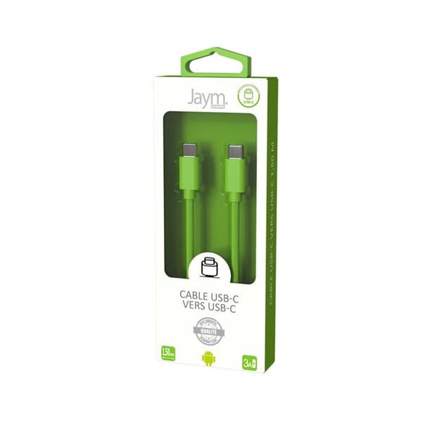 USB-C till USB-C 3A Laddning och Synkronisering Collection POP 1,5m Jaym Grön