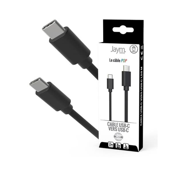 USB-C till USB-C 3A PD 20W Laddning och Synkronisering Collection POP 1,5m Jaym Svart