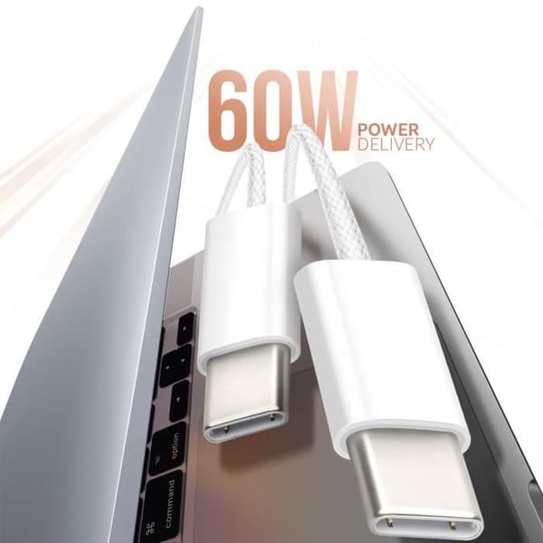 USB-C till USB-C 60W Power Delivery 1m Vit