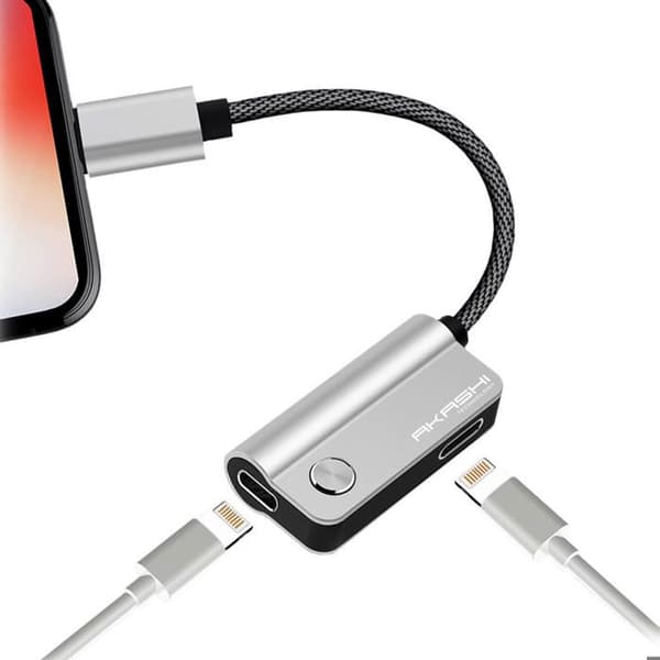 Lightning-adapter till Lightning iPhone/iPad/iPod Laddning + Ljud 14cm Akashi