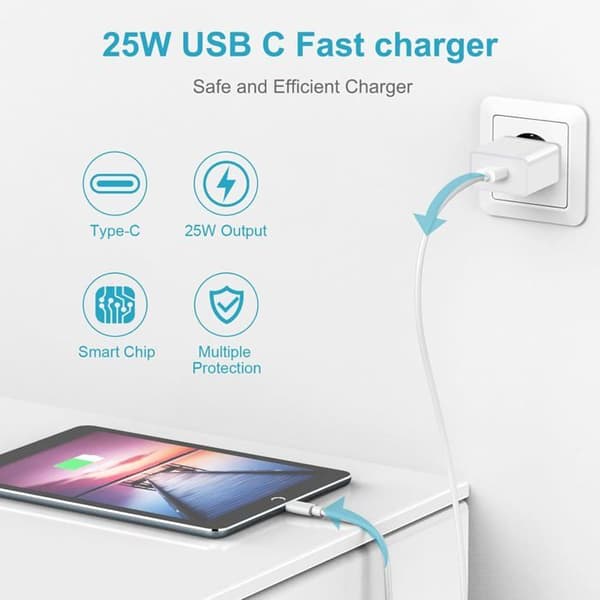 Snabbladdare iPhone 15, 25W Snabbladdare USB C med 2M USB C-kabel för iPhone 15 Pro Max/15 Plus/15, iPad Pro/[J590]
