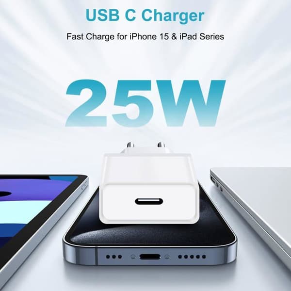 Snabbladdare iPhone 15, 25W Snabbladdare USB C med 2M USB C-kabel för iPhone 15 Pro Max/15 Plus/15, iPad Pro/[J590]