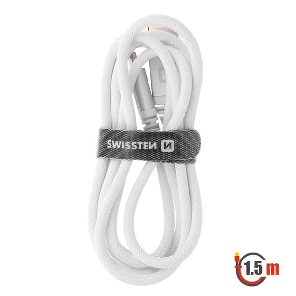 USB-kabel till USB-C Kevlar Snabbladdning Swissten Vit
