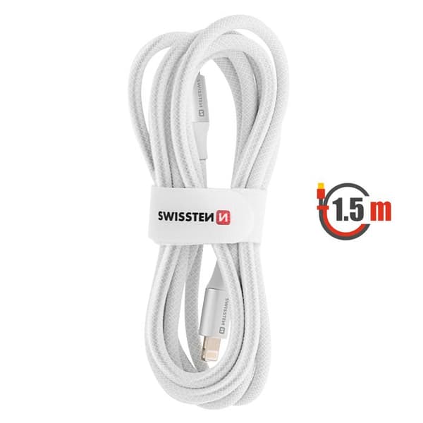 USB-C till Lightning Sladd Trasselskyddad Svart Swissten Vit
