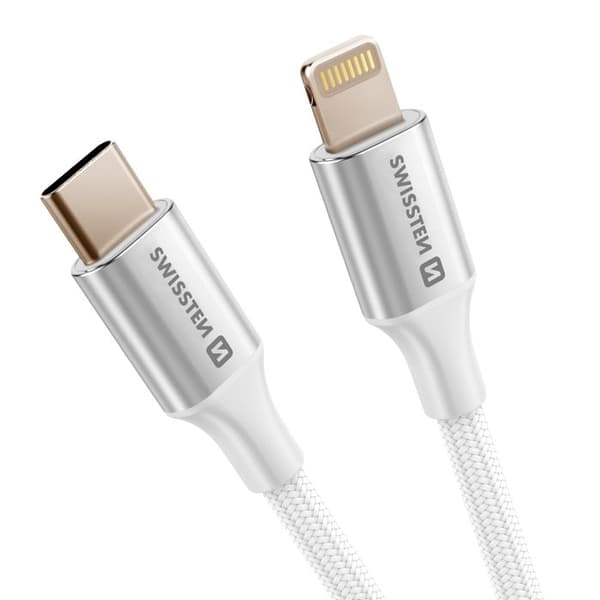 USB-C till Lightning Sladd Trasselskyddad Svart Swissten Vit